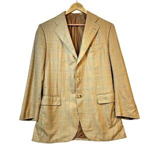 Tincati Milano Italian Men's Blazer 100% Cashmere Tan Plaid MSRP $3450